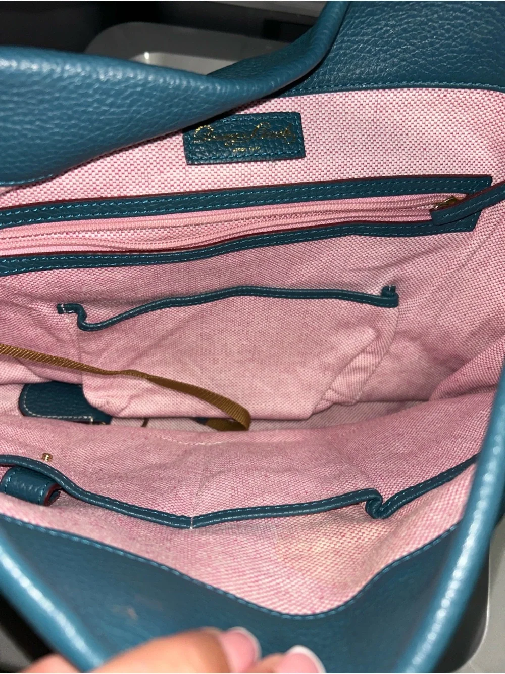 Dooney & Bourke Teal Leather Hobo with Gold Tone Hardware